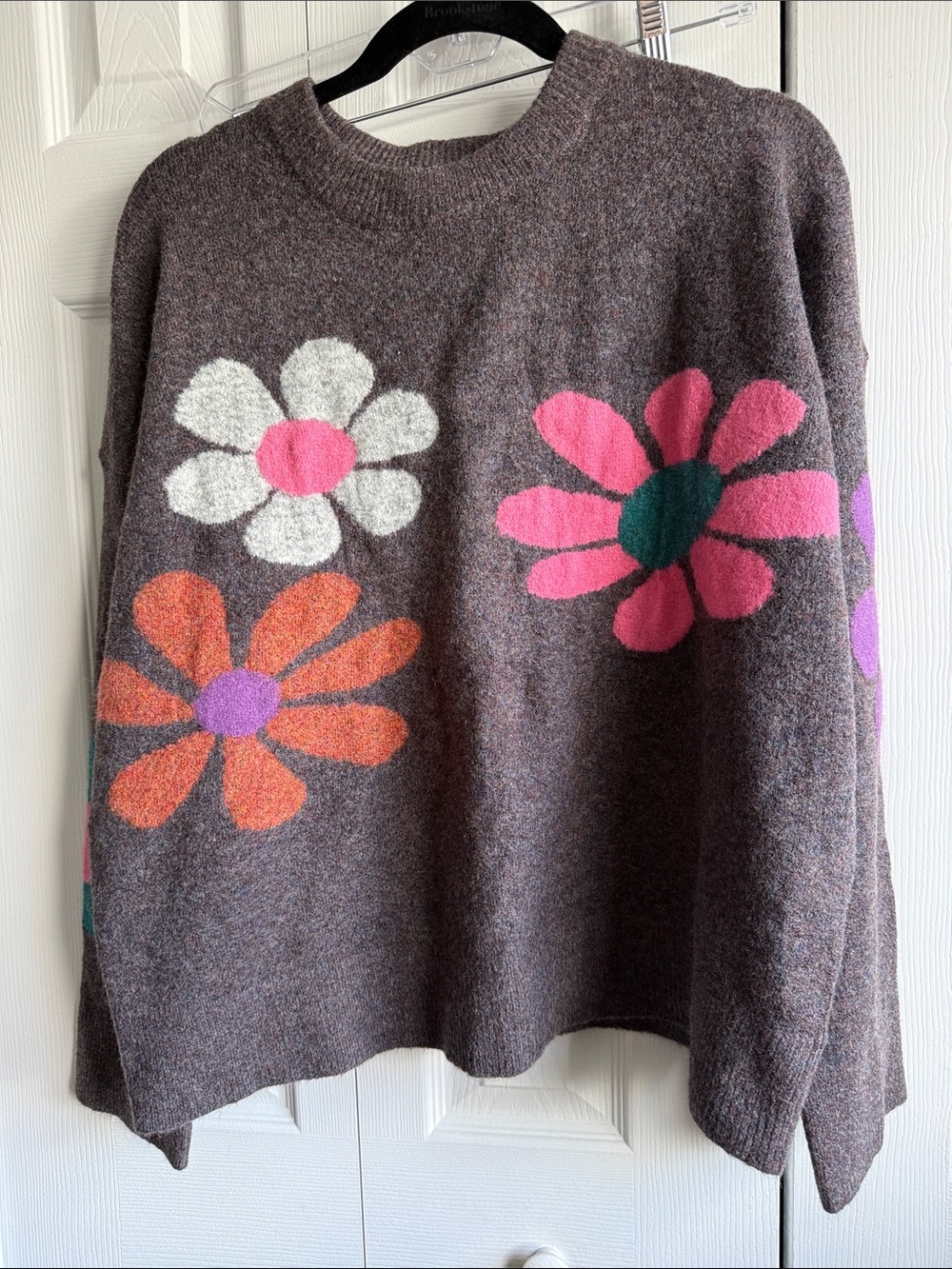 NWT Natural Life boho floral grey wool sweater Large New! - Picture 2 of 5